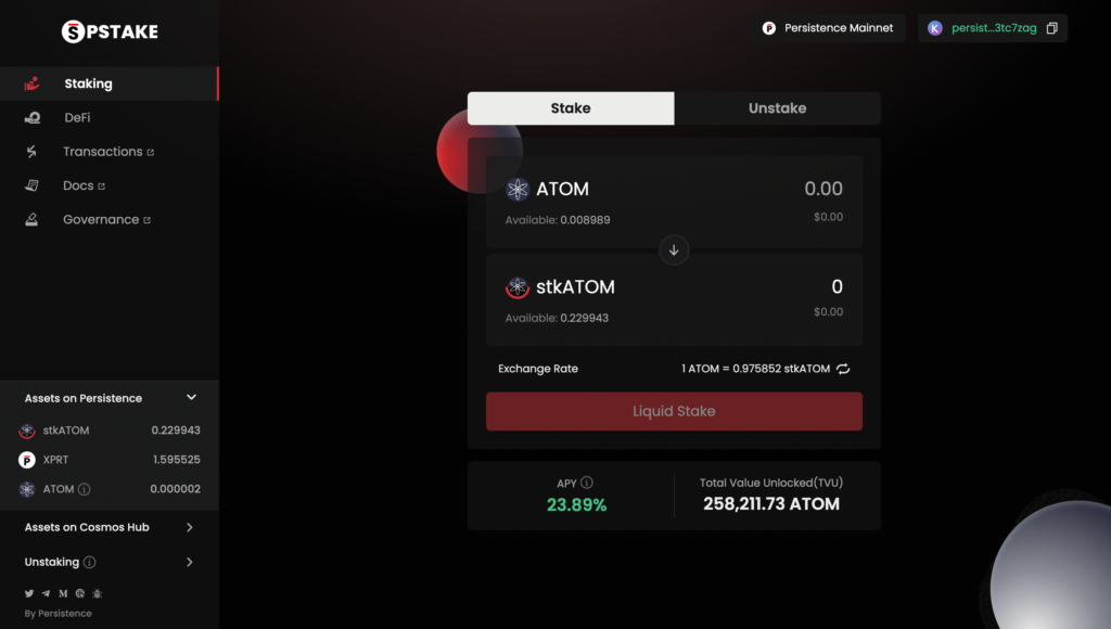 Step 5: Verify your stkATOM & XPRT balance on Persistence